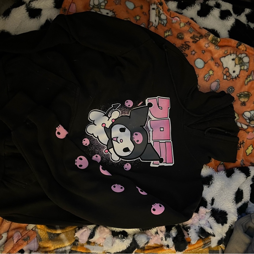 Kuromi Black Hoodie with Pink Accents